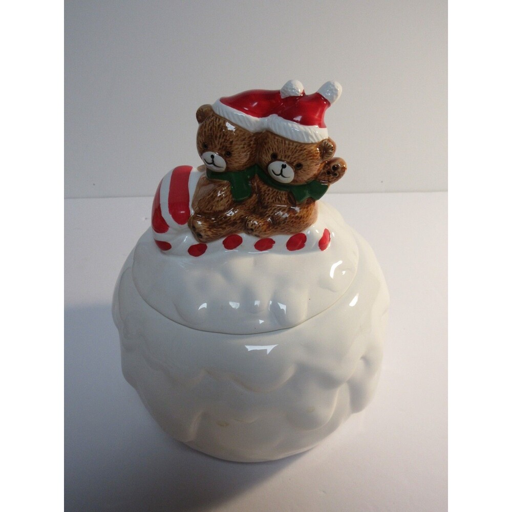 Vintage 1980s Christmas Snowball Cookie Jar – Bears on Sled Design
